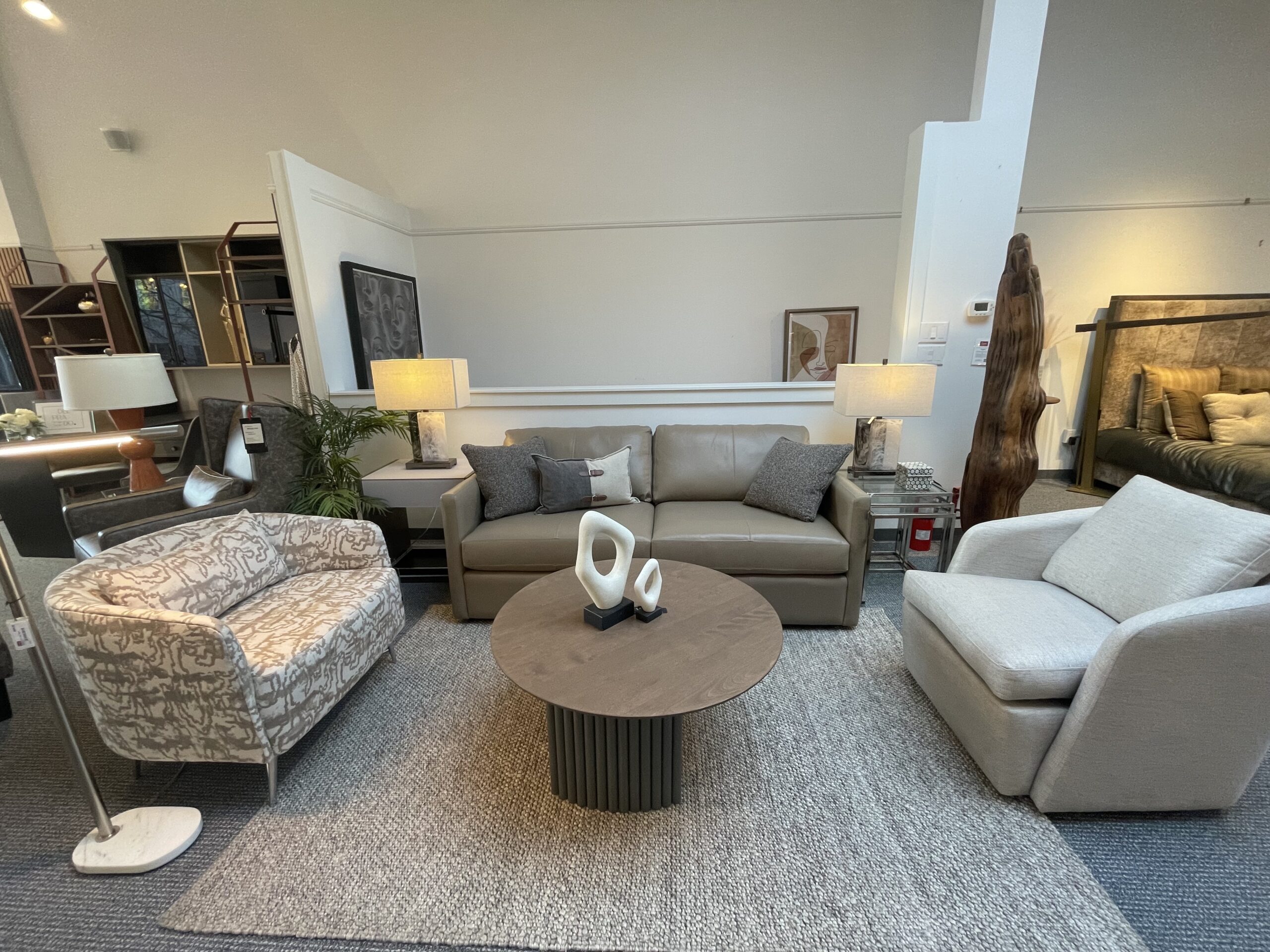 high end furniture care tips picture of a leather sofa and accent chairs to show the kind of furniture from furniture stores in Victoria BC these care instructions apply to.